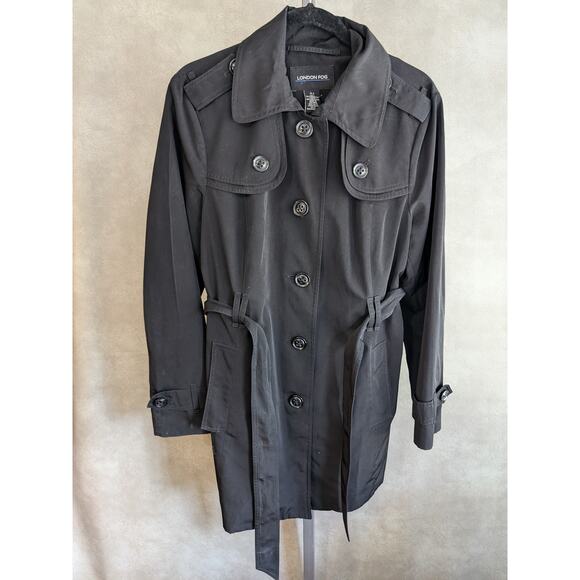 London Fog Womens Solid Black All Season Trench Coat Sz Large - Picture 4 of 12